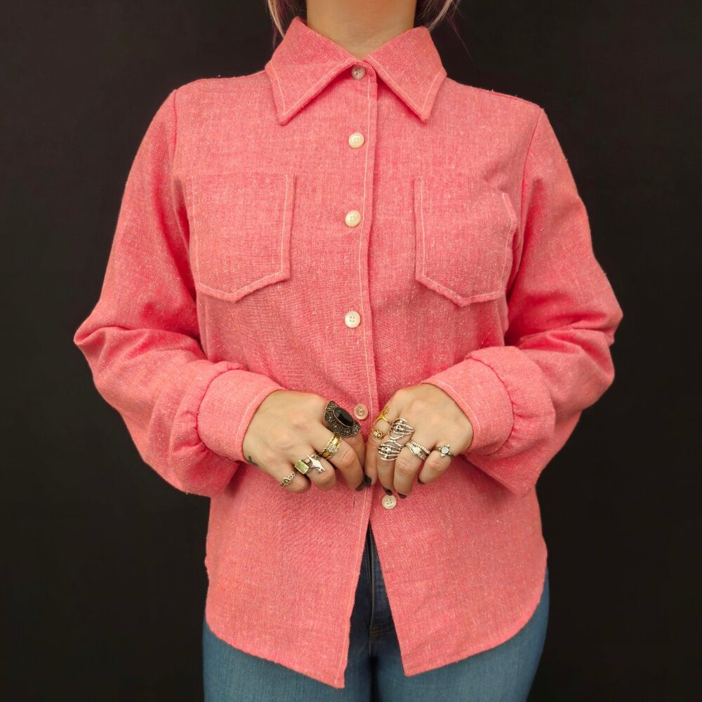 70s Dutchmaid Long Sleeve Button Down Dagger Collar Top